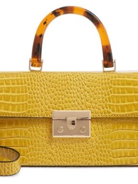 Topshop Yellow Croc-Embossed Satchel with Tortoiseshell Handle